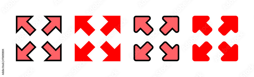 Fullscreen Icon set illustration. Expand to full screen sign and symbol. Arrows symbol Fullscreen Icon set illustration. Expand to full screen sign and symbol. Arrows symbol