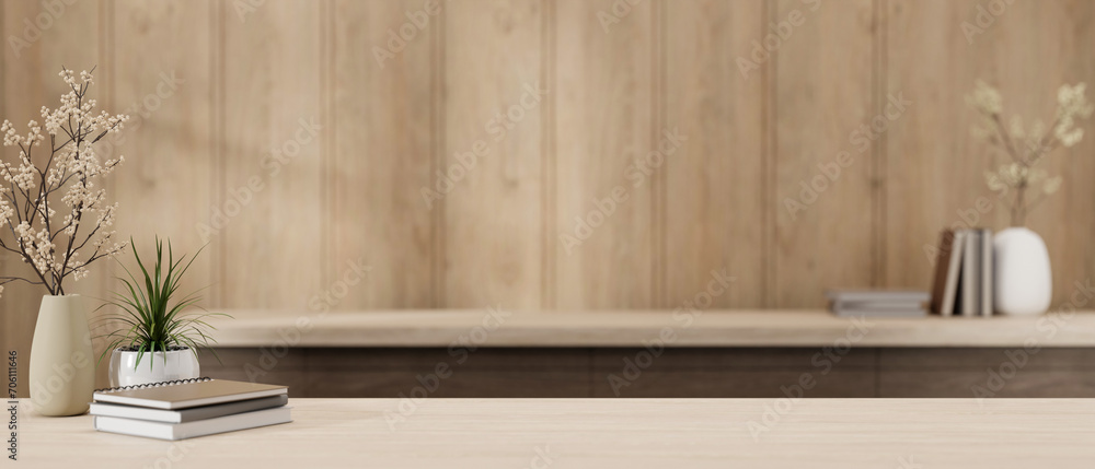 Copy space for displaying your product on a wooden tabletop in a cosy Scandinavian room. Copy space for displaying your product on a wooden tabletop in a cosy Scandinavian room.