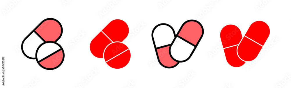Pills icon set illustration. capsule icon. Drug sign and symbol Pills icon set illustration. capsule icon. Drug sign and symbol