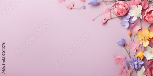 Beautiful Spring Flowers Blooming on Pink Background