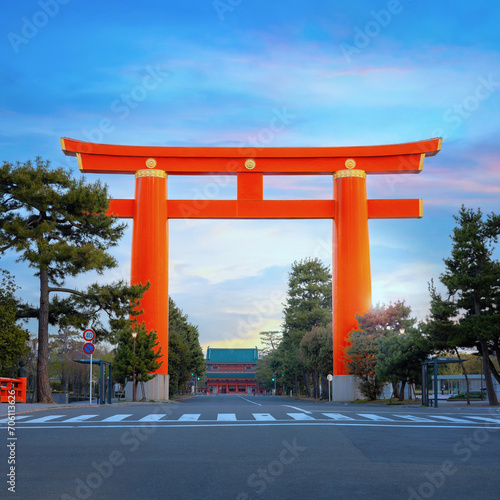 The Gigantic Great Torii Gate of Heian Jingu Shrine in Kyoto, Japan