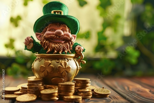 Pot of gold coins and Leprechaun Saint Patrick's Day theme  photo