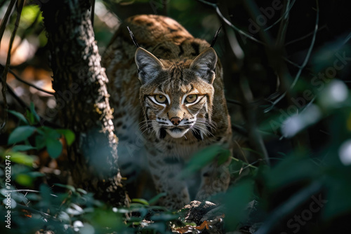 The stealthy presence of a Bobcat amidst the shadows of the forest © Venka
