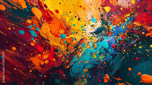 A colorful photo of abstract art, where bright spots of paint are intertwined in a chaotic dance o