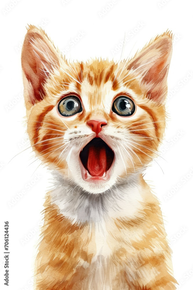 surprised expression on a orange and white calico cat, white background surprised expression on a orange and white calico cat, white background