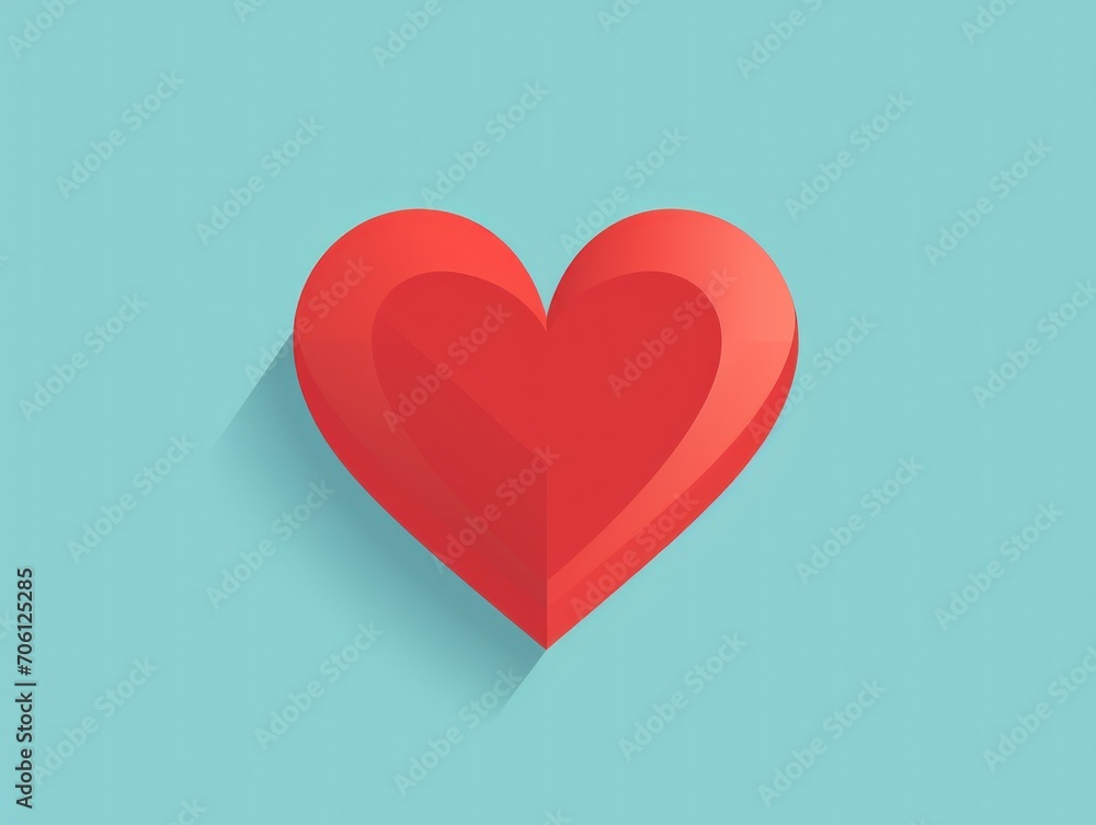 Red heart, green background, flat style