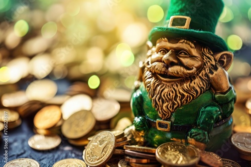 Pot of gold coins and Leprechaun Saint Patrick's Day theme  photo