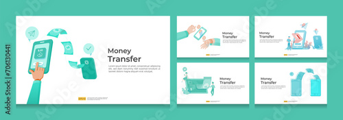 money transfer vector illustration for E-commerce market or shopping online with people character. mobile payment bundle set for social media, web landing page template, presentation, print media photo