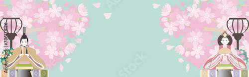 バナー　フレーム　ひなまつり　ひな人形　お雛様　3月　春　桜　和風　背景　イラスト素材 photo