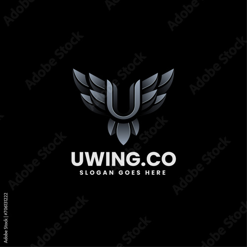Vector Logo Illustration Letter U Wing Gradient Colorful Style