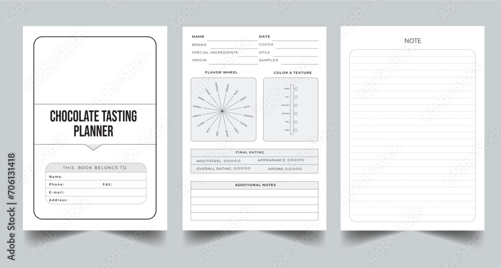 Editable Chocolate Tasting Planner Kdp Interior printable template Design.