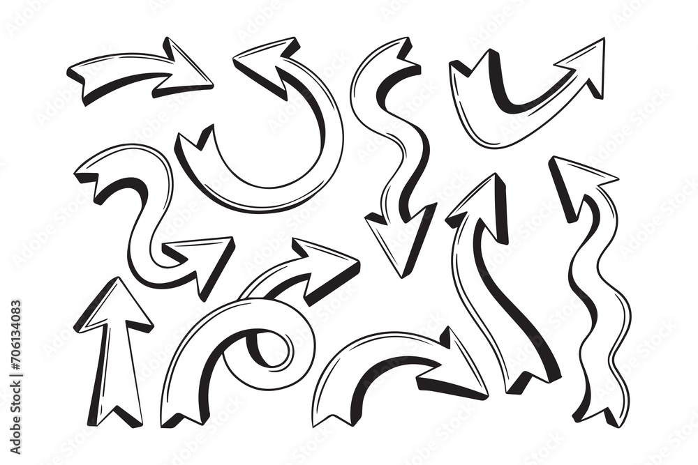 Hand Drawn Doodle Arrow Illustration Set