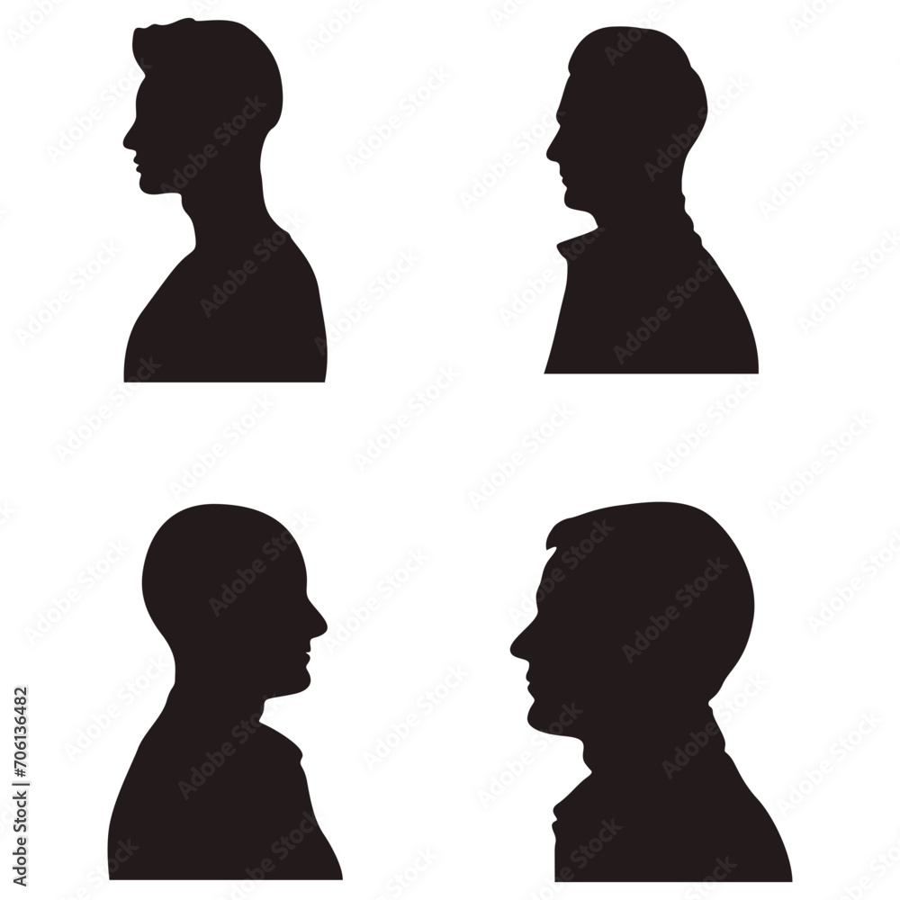 Set of Man Head Silhouette. In Flat Design. Isolated On White Background