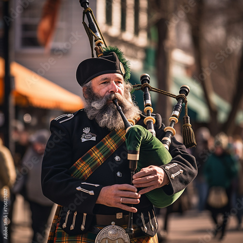 A Man Playing Bagpipes for St. Patrick's Day