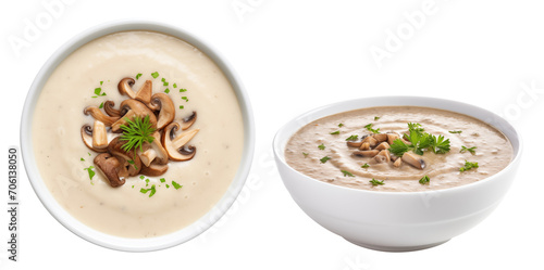 mushroom soup puree, top view, side view