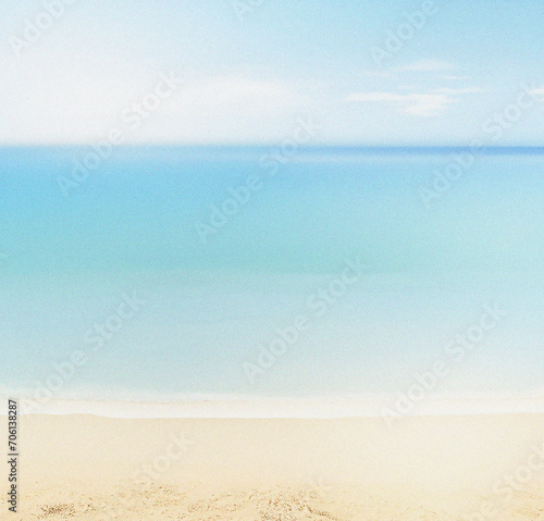 Sand beach, sea and blue sky. Empty summer vacation background. Banner with space for text. Travel, holiday concept