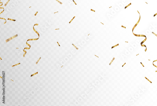 Confetti explosion on transparent background. Pieces of shiny gold paper. small and thick. Vector illustration