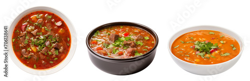 borscht soup, kharcho soup, top view, side view