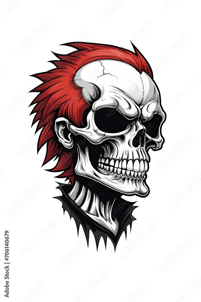 Skull with red hair Illustration transparent background Skull with red hair Illustration transparent background