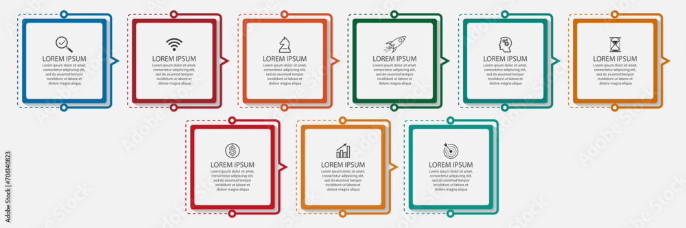 business infographic design 5 parts or steps containing icons, text and numbers, square shapes and thin colored lines that are interconnected, for workflow diagrams, banners and your business business infographic design 5 parts or steps containing icons, text and numbers, square shapes and thin colored lines that are interconnected, for workflow diagrams, banners and your business