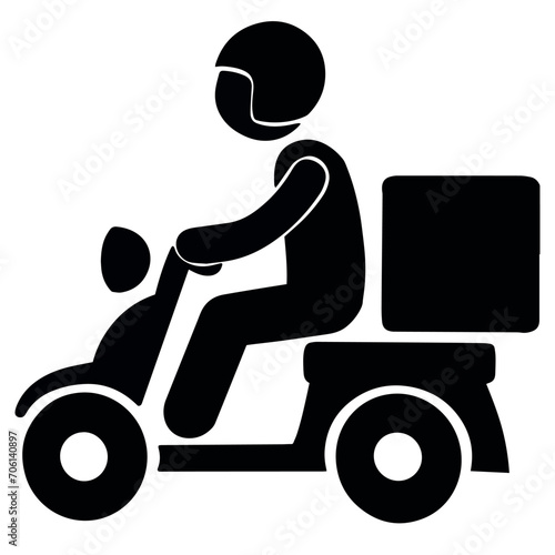 Portrait courier delivering an order on a motorbike and wearing helmet vector illustration
