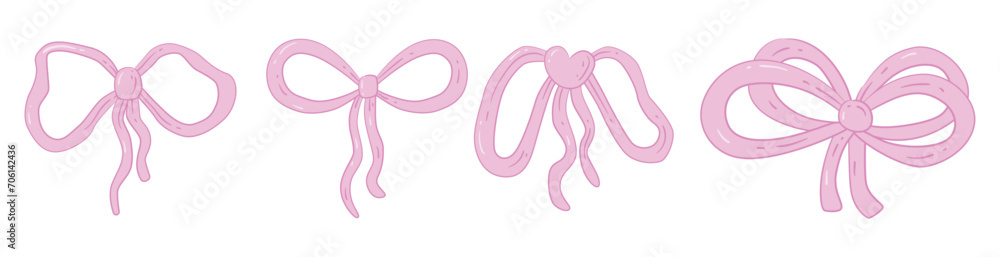 Cute Aesthetic Ribbon Coquette Element Vector Set Illustration Cute Aesthetic Ribbon Coquette Element Vector Set Illustration