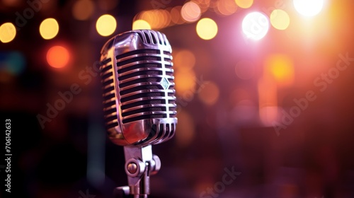 Retro Microphone On Stage With Bokeh Light