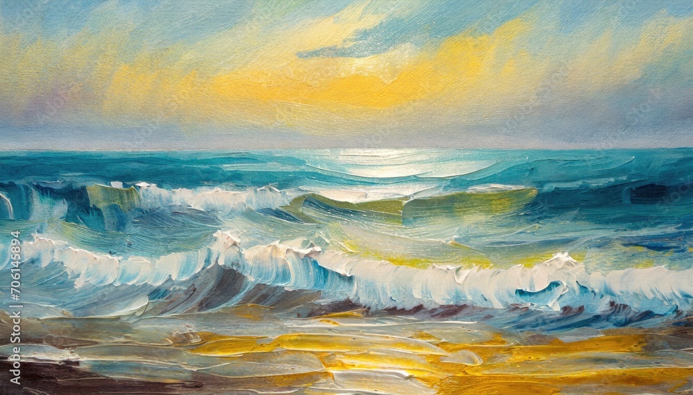 Oil painting view of the sea and mountains. Oil painting view of the sea and mountains.