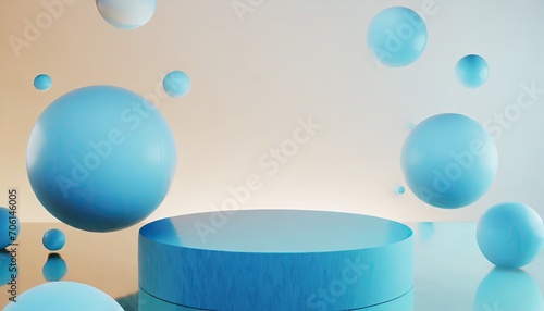 The blue spheres circle an abstract background.