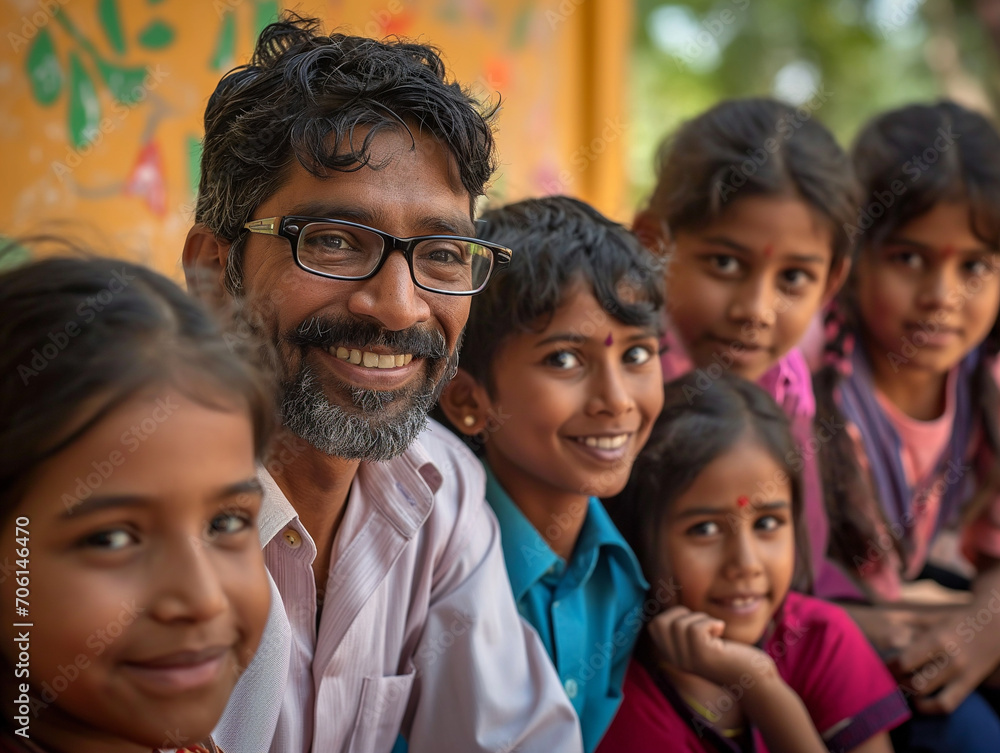 happy indian students with their teacher happy indian students with their teacher