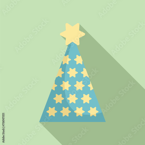 Party hat icon flat vector. Carnival fun cone. Star accessory
