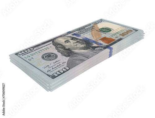 US Dollar bills stack on transparency background including clipping path, business and finance