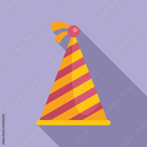 Striped party hat icon flat vector. Festive match. Carnival cone
