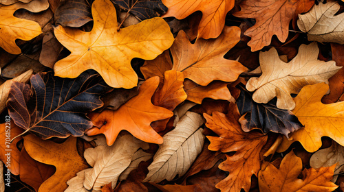 Background from fallen oak leaves. Autumn theme