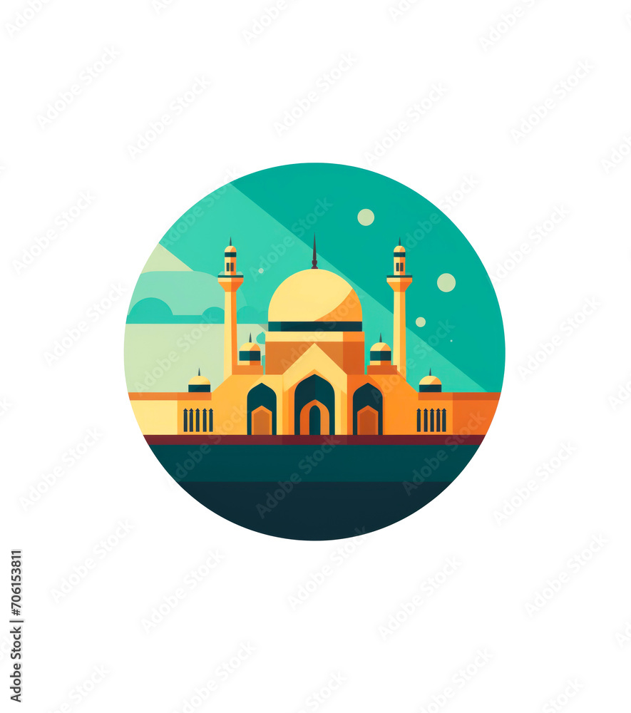 illustration of a mosque with a dome, for islam or muslim day,  isolated on white background