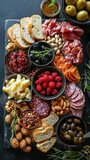 This beautifully arranged charcuterie board features a variety of textures and flavors, from savory meats to creamy cheeses and fresh fruits, making it an ideal choice for any occasion.