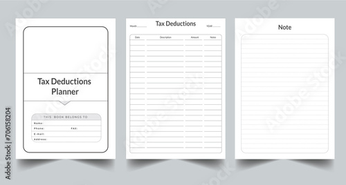 Editable Tax Deductions Planner Kdp Interior printable template Design.