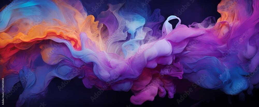 Liquid gold and electric violet forming an explosive burst of color, frozen in a moment of dynamic fluidity against an abstract backdrop.