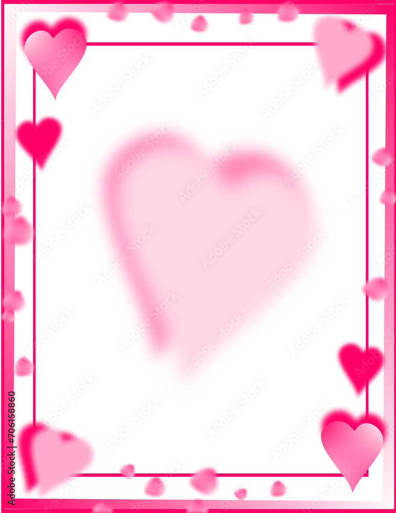 Love Hearts Frame with Transparent Background. Cute Cartoon Valentines  border 