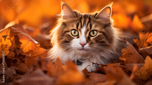  cat on autumn leaves