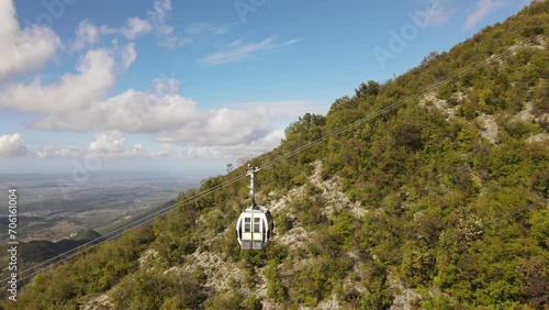 Dajti Mountain cable car filmed by drone, Albania, Europe