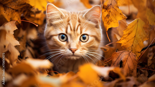  cat on autumn leaves