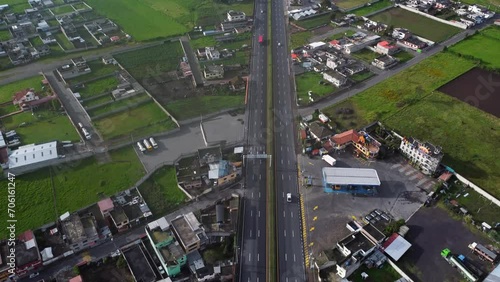 Panamericana sur E35 highway intersects towns Machachi Aloasi Ecuador aerial view photo