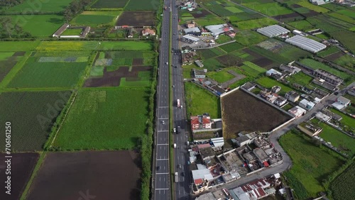 Drone follows La Panamericana Highway E35 bypass city of Machachi Ecuador photo