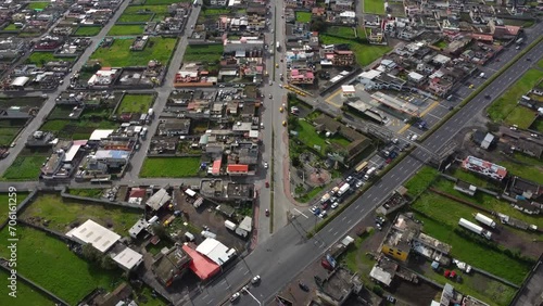 Busy Intersection Machachi Panamericana sur E35 highway Ecuador aerial view photo