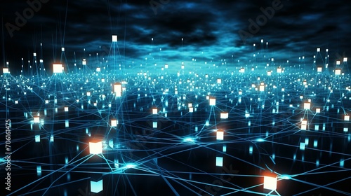 Concept of Network, internet communication. Technology Particle Abstract Background. Computing Background