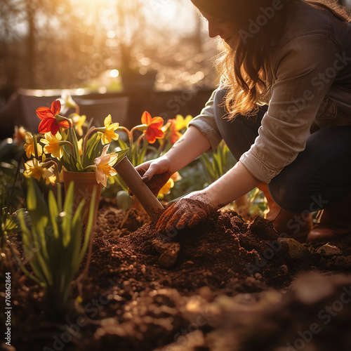 A Person Tending to a Garden at Sunrise