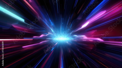 futuristic light ray acceleration - radiant speed lines in blue and pink neon, perfect for abstract backgrounds and sci-fi imagery