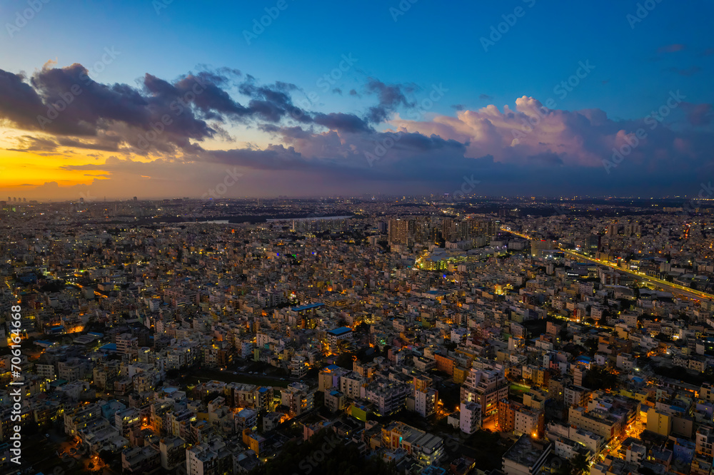 sunset over the cityscape - Bangalore, India