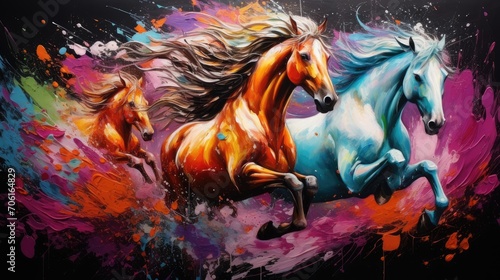 galloping horses in a whirlwind of colors - striking abstract equestrian art for contemporary interior design and horse lovers